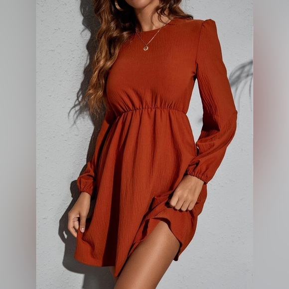 SHEIN solid keyhole back dress - Burnt Orange - Picture 4 of 6